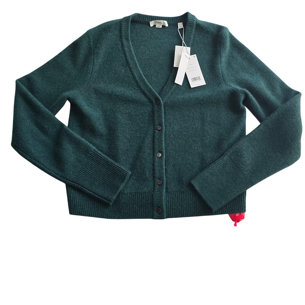 Vince Plush Cashmere Cardigan Women M Heather Jade Green NWT $445 Quiet Luxury